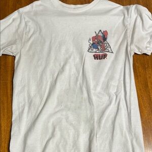 HUF Red and White Short Sleeve Tee with Graphic Design